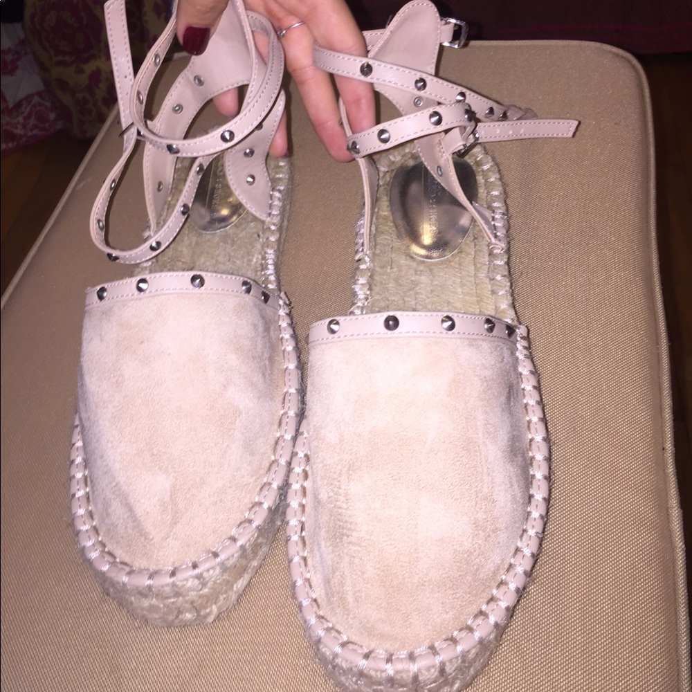 Studded suede like platform strappy espadrilles